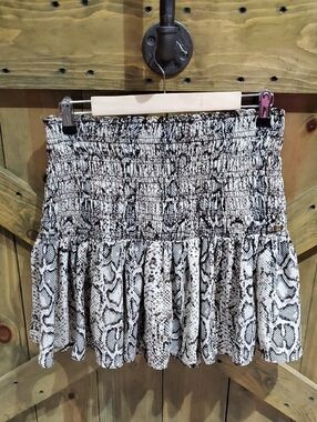 Nikkie Dutch Snake Print Smocked Mini Skirt - Cream/Black Skater Club Classroom